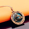 All Seeing Eye Alloy & Glass & Wood Pendant Waxed Cord Necklaces, Antique Golden, 17.72 inch(45cm)