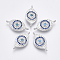 Brass Micro Pave Cubic Zirconia Links Connectors, Cadmium Free & Lead Free, Eye, Blue, Platinum, 9.5x19x2.5mm, Hole: 1mm