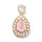 Brass Clear Cubic Zirconia Pendants, Cadmium Free & Nickel Free & Lead Free, with Glass Rhinestone, Teardrop Charms, Real 18K Gold Plated, Pink, 36mm, Hole: 4x2.5mm