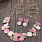 Flat Round & Oval & Square Zinc Alloy Enamel Pendant Necklaces & Stud Earrings Sets, Hot Pink, 420mm