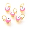 Brass Enamel Pendants, Long-Lasting Plated, Real 18K Gold Plated, with Jump Rings, Column with Evil Eye, Pink, 7x3.5x4.5mm,Jump Ring: 5x0.6mm, 3mm inner diameter.