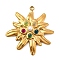 304 Stainless Steel Glass Pendants, Flower Charm, with ABS Plastic Imitation Pearl, Ion Plating(IP), Real 18K Gold Plated, 40x37.5x6mm, Hole: 2.5mm