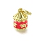 Brass Enamel Pendants, Carousel Charm, Long-Lasting Plated, Lead Free & Cadmium Free, Real 18K Gold Plated, Rack Plating, Cerise, 20.5mm, Hole: 4mm