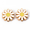 304 Stainless Steel Enamel Beads, Daisy, White, Golden, 17x17x3.5mm, Hole: 1.6mm