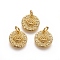 Brass Rough Surface Charms, with Jump Rings, Flat Round with Evil Eye, Golden, 12x1.5mm, Hole: 3mm