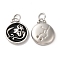 304 Stainless Steel Enamel Pendants, with Jump Ring, Flat Round with Constellation, Stainless Steel Color, Virgo, 20.5x17x2.5~3.5mm, Hole: 4x6mm