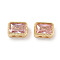 Brass Micro Pave Cubic Zirconia Beads, Cadmium Free & Nickel Free & Lead Free, Rectangle, Pink, 7x5x3.5mm, Hole: 1mm