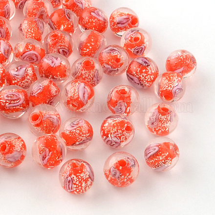 Ручной светящихся внутренний цветок Lampwork бисер LAMP-R129-8mm-07-1
