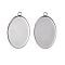 Tarnish Resistant 304 Stainless Steel Pendant Cabochon Settings, Plain Edge Bezel Cups, Oval, Stainless Steel Color, Tray: 20x30mm, 35x21x1.5mm, Hole: 2mm