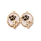 Brass Enamel Pendants, Oval with Rose Charm, Cadmium Free & Nickel Free & Lead Free, Real 18K Gold Plated, Black, 18.5x12.5x2.5mm, Hole: 1.4mm