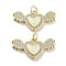 Brass Micro Pave Clear Cubic Zirconia Pendants, Cadmium Free & Lead Free, with Synthetic Opal and Jump Rings, Real 18K Gold Plated, Heart wirh Wing Charms, White, 12.5x24.5x3mm, Hole: 3mm