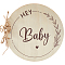 Round with Word Hey Baby Wood Baby Shower Guest Book Alternatives for Boy or Girl, Coconut Brown, 22x21.8x1.05cm