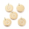 316 Surgical Stainless Steel Pendants, with Shell and Jump Rings, Flat Round with Alphabet, Golden, Letter.O, 15.5x2mm, Hole: 3.6mm