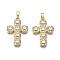 Brass Micro Pave Cubic Zirconia Pendants, Real 16K Gold Plated, Nickel free, Cross, Clear, 27x18.5x4mm, Hole: 2.5x5mm