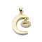 Brass Micro Pave Clear Cubic Zirconia Pendants, Cadmium Free & Lead Free, with Sythetic Opal, Real 18K Gold Plated, Moon, Lip, 21.5x16.5x3mm, Hole: 4x3.5mm