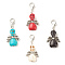 Dyed Synthetic Turquoise Pendant Decorations, with CCB Plastic Beads and Alloy Clasps, Skull with Wing, Mixed Color, 45mm, Skull: 29.5x20x9.5mm