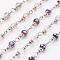 Faceted Glass Handmade Beaded Chains, Unwelded, with Iron Eye Pin and Brass Bead Spacer, Platinum, Mixed Color, 39.37 inch, 1m/strand