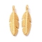 Rack Plating Alloy Pendants, Cadmium Free & Lead Free & Nickle Free, Feather Charm, Matte Gold Color, 21x6.5x2mm, Hole: 1.2mm