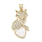 Brass Micro Pave Clear Cubic Zirconia Pendants, Cadmium Free & Lead Free, with Shell, Heart, Real 18K Gold Plated, 28.5x16.5x4mm, Hole: 4mm