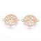Brass Micro Pave Cubic Zirconia Links, Flat Round with Tree of Life, Real 18K Gold Plated, 15.5x20x2mm, Hole: 1mm