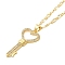 Brass Micro Pave Clear Cubic Zirconia Pendant Necklaces for Women, Real 18K Gold Plated, Heart Key, 17.80 inch(45.2cm)