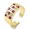 Rack Plating Brass Micro Pave Cubic Zirconia Cuff Rings, Long-Lasting Plated, Lead Free & Cadmium Free, Fuchsia, Adjustable