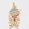 Brass Micro Pave Cubic Zirconia Pendants, Boy, Golden with Mixed Color C.Z, 18.5x11.5x1.5mm, Hole: 2.5mm