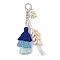 Handmade Macrame Nylon Thread Pendant Decorations, Wood & Shell Beads and Alloy Clasps Charms for Bag or Keychain Ornaments, Midnight Blue, 160mm