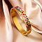 304 Stainless Steel Enamel Bangles, Hinged Bangles for Women, Flower, Real 18K Gold Plated, Real 18K Gold Plated, Hot Pink, Inner Diameter: 2-3/8 inch(6cm)