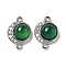 Brass Micro Pave Clear Cubic Zirconia Connector Charms, Flat Round Natural Green Onyx Agate(Dyed & Heated) Links, Platinum, 17.5x12.5x5.5mm, Hole: 1.5mm