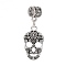 Tibetan Style Alloy European Dangle Charms, Large Hole Beads, Skull, Antique Silver, 36mm, Hole: 5mm, Pendant: 23x13x2mm