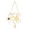 Natural Citrine Chip Pendant Decoration, Honeycomb Hanging Sun Catchers, Home Decoration, with Brass Finding and Glass Round Charm, Golden, 200x140mm