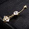 Brass Cubic Zirconia Navel Ring, Belly Rings, with 304 Stainless Steel Bar, Cadmium Free & Lead Free, Real 18K Gold Plated, Horse Eye, Clear, 38x12mm, Bar Length: 3/8