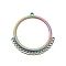 Ion Plating(IP) 304 Stainless Steel Chandelier Components Links, Grooved Round Ring, Rainbow Color, 45.5x43.5x2mm, Hole: 1.6mm & 2mm