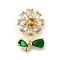 Brass Micro Pave Cubic Zirconia Pendants, Flower, Light Gold, 20x13x4.5mm, Hole: 2.5x6mm