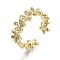 Brass Micro Pave Clear Cubic Zirconia Cuff Rings, Open Rings, Nickel Free, Flower, Real 16K Gold Plated, Inner Diameter: 17mm