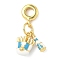 Brass Enamel European Dangle Charms, Fries & Bottle Large Hole Pendants, Rack Plating, Golden, Long-Lasting Plated, Cadmium Free & Lead Free, Deep Sky Blue, 29mm, Hole: 4.5mm