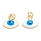 Brass Enamel Pendants, Real 18K Gold Plated, Long-Lasting Plated, Evil Eye, White, 10x11x2mm, Hole: 2.6mm