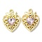 Eco-Friendly Alloy Pendants, with Glass, Heart, Golden, Pink, 20x15x4mm, Hole: 1.6mm