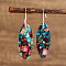 Bohemian Oval Floral Emperor Stone Dangle Earrings, Platinum, Blue, 58x17mm