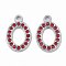 304 Stainless Steel Pendants, with Rhinestone, Oval, Light Siam, 18.5x11.5x2mm, Hole: 1.6mm