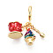 Brass Micro Pave Cubic Zirconia European Dangle Charms, with Enamel, Large Hole Pendants, Cadmium Free & Lead Free, Teacup & Ice Cream & Spoon, Real 18K Gold Plated, 30mm, Hole: 4.5mm