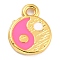 Golden Alloy Enamel Pendants, Long-Lasting Plated, Flat Round with Tai Ji, Fuchsia, 11x8.5x1mm, Hole: 1.3mm