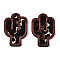 Eco-Friendly Cowhide Leather Big Pendants, with Dyed Wood, Cactus with Leopard Print, Colorful, 58x38x3mm, Hole: 1.6mm