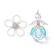 2Pcs 2 Styles Glass Seed Bead Pendants, Flower & Angel, with Alloy Wing and Baking Painted Glass Pearl Round Beads, Sky Blue, 38x6mm, Hole: 2mm