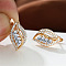 Leaf Brass Micro Pave Cubic Zirconia Hoop Earrings, with Rhinestone, Golden, Crystal, 17x10mm