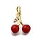 Brass Micro Pave Cubic Zirconia Charms, with Enamel and Jump Rings, Long-Lasting Plated, Rack Plating, Lead Free & Cadmium Free, Cherry Charm, Real 18K Gold Plated, 12x10.5x5mm, Hole: 3mm