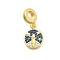 Brass Micro Pave Clear & Blue Cubic Zirconia Flat Round with Rocket European Dangle Charms, Large Hole Pendants, Long-Lasting Plated, Cadmium Free & Lead Free, Rack Plating, Real 18K Gold Plated, 23.5mm, Hole: 4.5mm, Pendant: 14.5x11.5x2.5mm