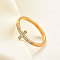 Cross Stainless Steel Micro Pave Clear Cubic Zirconia Finger Rings for Women, Golden, 7mm, US Size 8(18.1mm)