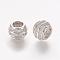 Brass Micro Pave Cubic Zirconia Beads, Round, Large Hole Grooved Beads, Platinum, 11x8mm, Hole: 6mm